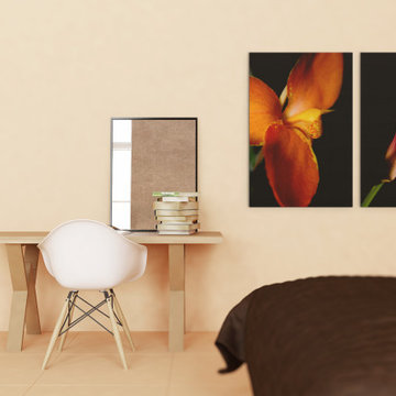 Orange Canna at Longwood & Pink Calla Lily Flower on Black Floral Wall Art