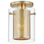 Mitzi by Hudson Valley Lighting - Elanor 1-Light Flush Mount, Aged Brass - Elanor's light peeks through perforated metal. A glass shade completes the subtle allure.