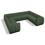 Meridian Furniture - Quinn Chenille Upholstered U-Shaped Modular Sectional, Green, 8-Piece: 4 Armless Chair, 4 Corner Chair - The Quinn Modular Sectional is a stunning piece crafted in a rich and luxurious green chenille fabric. Its awe-inspiring design and exceptional quality make it a perfect addition to any space, whether it's a living room, bedroom, or office. The sectional's plush cushioning and sturdy frame provide both comfort and durability, ensuring that it will be a favorite for years to come. Whether you're looking for a statement piece or simply a comfortable seating option, the Quinn sectional is an excellent choice.