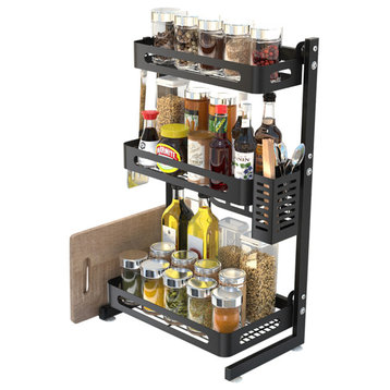 Stainless Steel Black 3 Tier Spices Rack, All in One Kitchen Space Saver