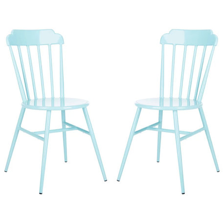 2 Pack Indoor Outdoor Dining Side Chair, Armless Seat & Slat Back, Baby Blue