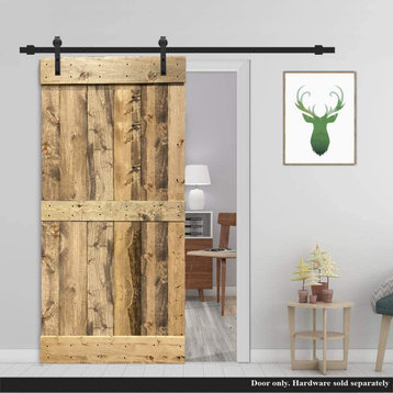 Stained Solid Pine Wood Sliding Barn Door, Weather Oak, 30"x84", Mid-Bar