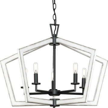 Galloway 5-Light 19.25" Matte Black Chandelier With Distressed White Accents