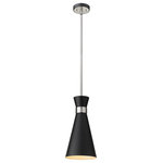 Z-Lite - Soriano One Light Pendant, Matte Black / Brushed Nickel - A decorative slender silhouette shapes industrial influence that adds casual elegance to this matte black finish metal pendant light. Dress up a main living space or entryway with this tasteful fixture trimmed with brushed nickel finish steel. This sleek pendant captures the heart of romantic industrial charm.