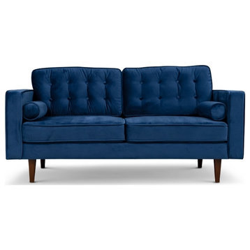 Harriet Mid Century Modern Upholstered Tufted Back Velvet Loveseat in Navy Blue