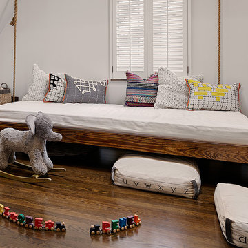 Contemporary Tudor Playroom with Hanging Beds and Built-in Storage