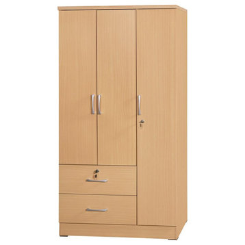 Better Home Products Symphony Wardrobe Armoire Closet with Two Drawers in Maple