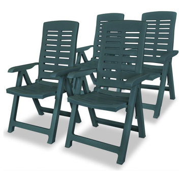 vidaXL Reclining Patio Chairs 4 pcs Stack Chair with Armrest Plastic Green