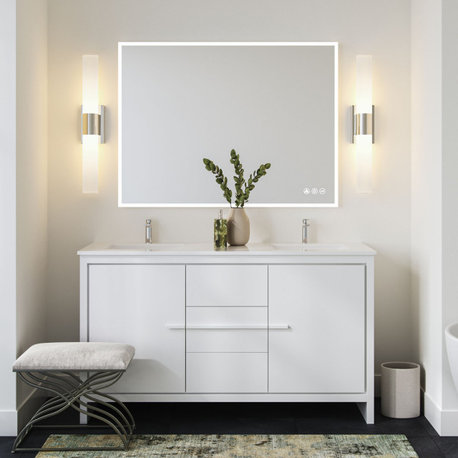 Dolce Bath Vanity, High Gloss White, 60", Double Sink, Freestanding