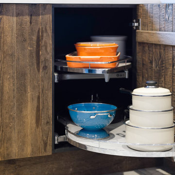 Industrial Rustic kitchen with doors made from 100 year old Reclaimed wood.