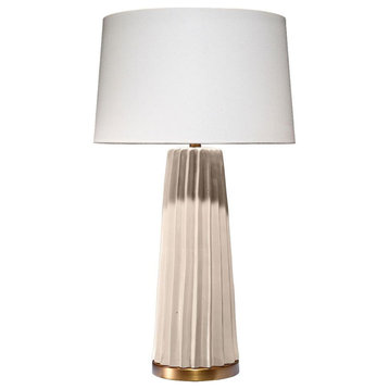 Elegant Tall Pleated Ribbed Ceramic Table Lamp 32 in Cream Beige Vertical Ribbed