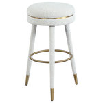 Meridian Furniture - Coral Boucle Fabric Stool, Cream, Bar Stool - Liven up your breakfast nook with this Coral cream boucle fabric bar stool from Meridian Furniture. Its rich cream boucle fabric upholstery offers soft texture while you sit, and its swivel function allows you to twist and turn while you sit at the counter. This bar-height chair adds lift to your day while you swivel happily at your breakfast bar. It features brushed gold accents, giving it a contemporary design that complements any modern living space.