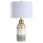StyleCraft - Cameron- Multi-Colored Milk Jar Ceramic Body Table Lamp Grey White Shade - Sporting a refreshing array of colors, the StyleCraft Cameron multi-colored milk jar ceramic body table lamp is a playful approach to complimentary lighting. Made from strong ceramic in the shape of a milk jar, this lamp boasts a dazzling array of gray, white and gold colors. Situate this lamp in your living room or entryway space for a dramatic effect.