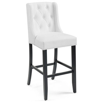 Baronet Tufted Button Faux Leather Bar Stool, White