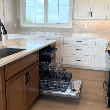 Linen White Cabinet Kitchen with Oak Island in Geneseo, Illinois