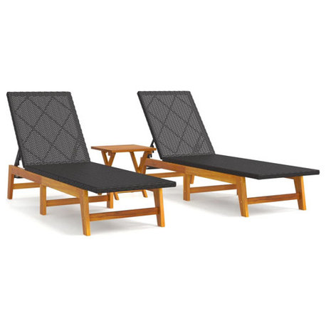 vidaXL Patio Lounge Set 3 Piece Poly Rattan and Solid Wood Acacia Garden Set