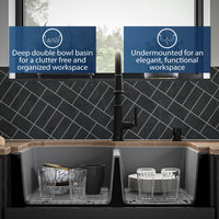 Karran Undermount Quartz 32" 60/40 Double Bowl Kitchen Sink Kit, Grey