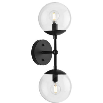 Atwell Collection Two-Light Matte Black Mid-Century Modern Wall Sconce