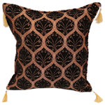 Bareen's Designer Rugs - Trellis Myrtus Chenille Decorative Contemporary Turkish Pillow, Black - Embellish your home with this timeless casual chic Turkish decorative throw pillow. Handmade Jacquard woven on heavy Chenille fabric in a Turkish classic design inspired by an antique oriental tapestry, these exquisite pillows are a perfect addition to any decor. Made in a beautiful vibrant color pallet these beautiful pillows are double sided with a beautiful repetitive geometrical, naturalistic floral and traditional pattern. Masterfully artisan-crafted with a contemporary fashion palette producing bold intricate sharp patterns makes these decorative pillows a standout piece in any decor.