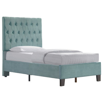 Lang Upholstered Bed, Light Blue, Twin