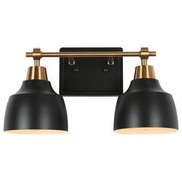 LNC 2-Light Modern Polished Gold and Matte Black Dome LED Vanity Light