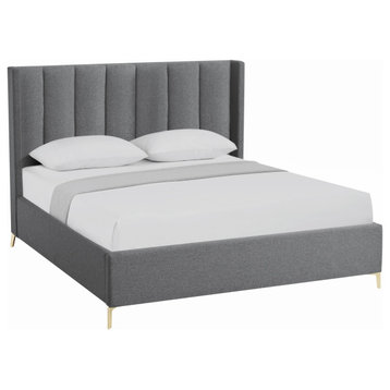 Inspired Home Ameen Bed, Upholstered,  Linen, Gray, Queen