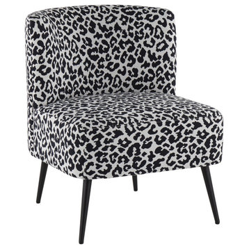 Fran Slipper Chair, Black Steel/Black Leopard Fabric