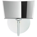 Besa Lighting - Besa Lighting 1SW-6773MR-LED-CR Groove - 7.5" 5W 1 LED Mini Wall Sconce - The Groove is a unique piece comprised of multiple segments of two-way mirrored glass, with a frosted band that displays when lit. Our Mirror/Frost glass is a mirrored glass, with a frosting carefully applied to conceal the light source. When off, the glass is completely reflective and appears as a mirror. But when illuminated, the glass has an edgy display that exudes an energetic mood, while the frost glows brightly from the lamping. This handcrafted glass uses a process where every glass is consistently produced using an extrusion, keeping variations to a minimum. The mini sconce is equipped with a decorative lamp holder mounted to either a low profile round or square canopy. These stylish and functional luminaries are offered in a beautiful Chrome finish.  Mounting Direction: Horizontal  Shade Included: TRUE  Dimable: TRUE  Color Temperature:   Lumens: 450  CRI: +  Rated Life: 25000 HoursGroove 7.5" 5W 1 LED Mini Wall Sconce Chrome Mirror Frost GlassUL: Suitable for damp locations, *Energy Star Qualified: n/a  *ADA Certified: n/a  *Number of Lights: Lamp: 1-*Wattage:5w LED bulb(s) *Bulb Included:Yes *Bulb Type:LED *Finish Type:Chrome