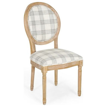 2 Pack Dining Chair, Fluted Legs & Round Back, Gray Plaid/Natural