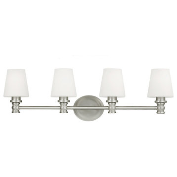Xavierre 4-Light Vanity, Satin Nickel With Opal Etched Cased Glass
