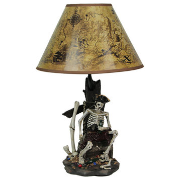 Pirate Skeleton W/ Treasure Table Lamp W/ Shade 21 inches tall