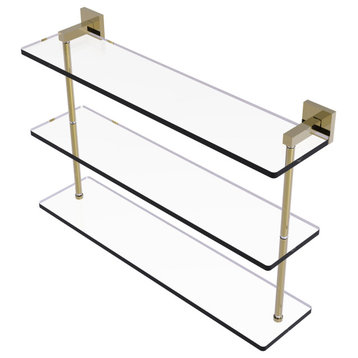 Montero 22" Triple Tiered Glass Shelf, Unlacquered Brass