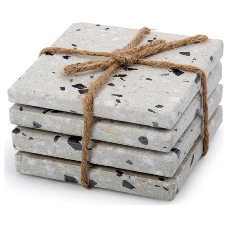 Decorative Square Terrazzo Coasters, 4 x 4 in., Grey, 4 Pieces