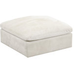 Meridian Furniture - Cozy Velvet Upholstered Overstuffed Ottoman, Cream - Bring home this Cozy ottoman for a fresh new look. Embrace casual elegance with this Cozy velvet cloud-like comfort modular fiber-filled option. Handsome from all angles, this piece features soft cream velvet upholstery to make it an easy fit in any room. This modular piece can be combined with other items in the Cozy collection to create a seating group of your dreams. The top on this piece is exceptionally comfortableand filled with fiber for luxury that you deserve as you rest and relax.