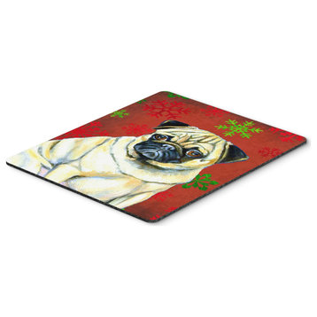Pug Red & Green Snowflakes Holiday Christmas Mouse Pad/Hot Pad/Trivet