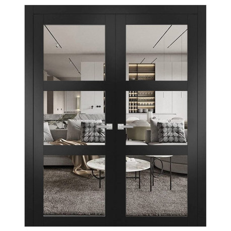 Interior Double Doors | Lucia 2555 Matte Black with Clear Glass 56x96 (2* 28x96)