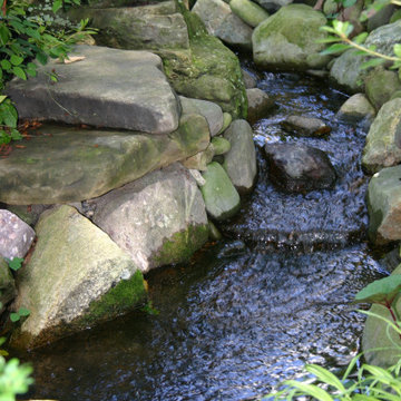WATERFALL, STREAM, FISH POND
