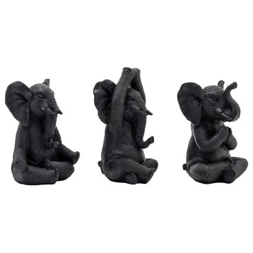 Resin, Set of 3, 8"H, Yoga Elephants, Black