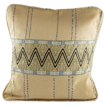 Novica Zigzag Lines In Wheat Cotton Cushion Cover