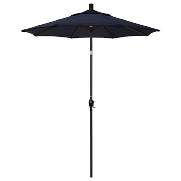 6' Bronze Push-Button Tilt Crank Aluminum Umbrella, Navy Sunbrella