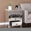 Home Square Wood Mirror End Table with Drawers in Silver - Set of 2