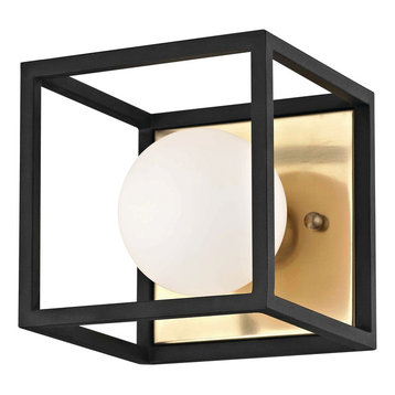 Aira 5"W LED Bath Light - Aged Brass Finish - Black Accents - Opal Etched Glass