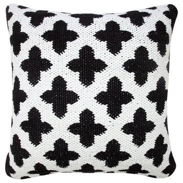 Modern Swiss Cross Woven Geometric Throw Pillow, White/Black