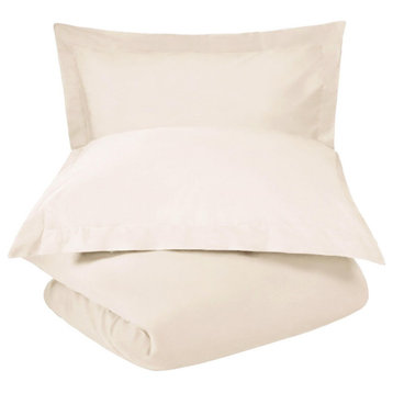 Luxury Cotton Blend Duvet Cover and Pillow Shams, Ivory, King/California King