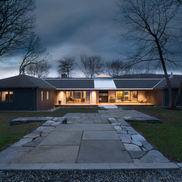 Contemporary Front Entry Renovation Wood Deck With Landscaped Zen Garden