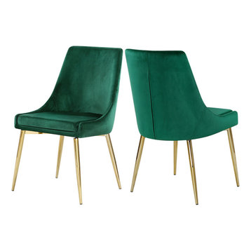 Karina Velvet Dining Chairs, Set of 2, Green, Gold Base