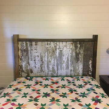 Reclaimed headboard I recently put together. Love the flakey paint (sealed with