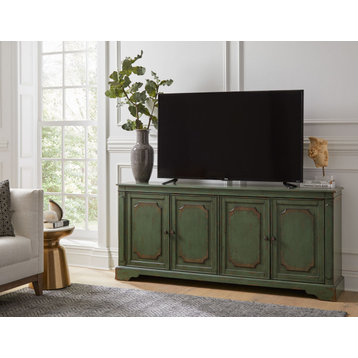 72" Heirloom TV Console Wood Accent Cabinet Fully Assembled Green