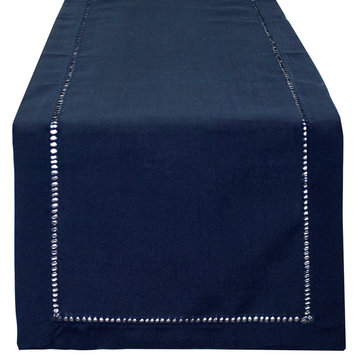 Stylish Solid Color with Hemstitched Border Table Runner, Navy Blue, 14"x54"