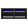 Contemporary Entertainment Center, Open Glass Shelves With RGB LED Lights, Black